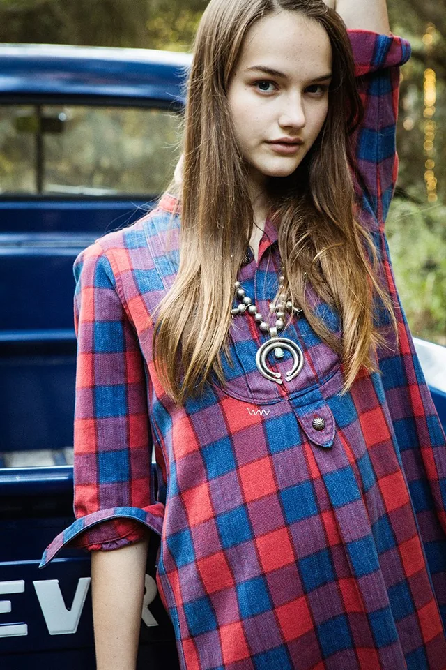 LONG RIDER SHIRT W (INDIGO BUFFALO CHECK) source image